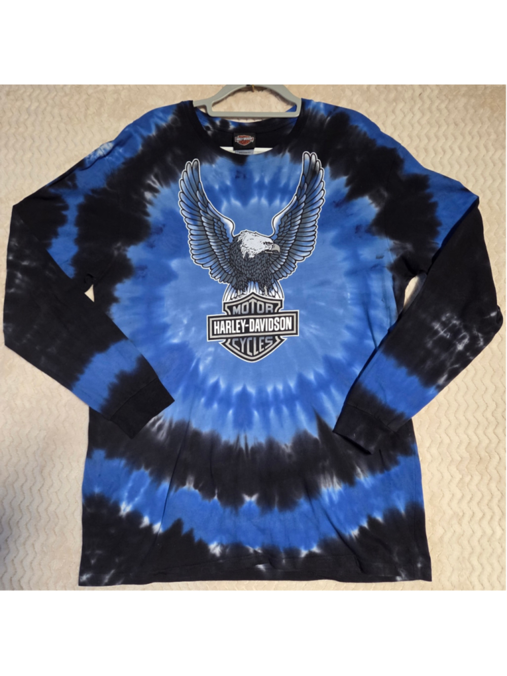 Men's Harley-Davidson Long Sleeve Tie-Dye Tee, Size L, Blue and Black